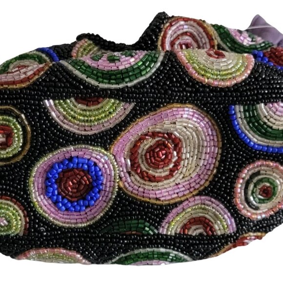 Mary Frances Beaded Leather Dizzy Circles Wristlet Handbag - Picture 7 of 15
